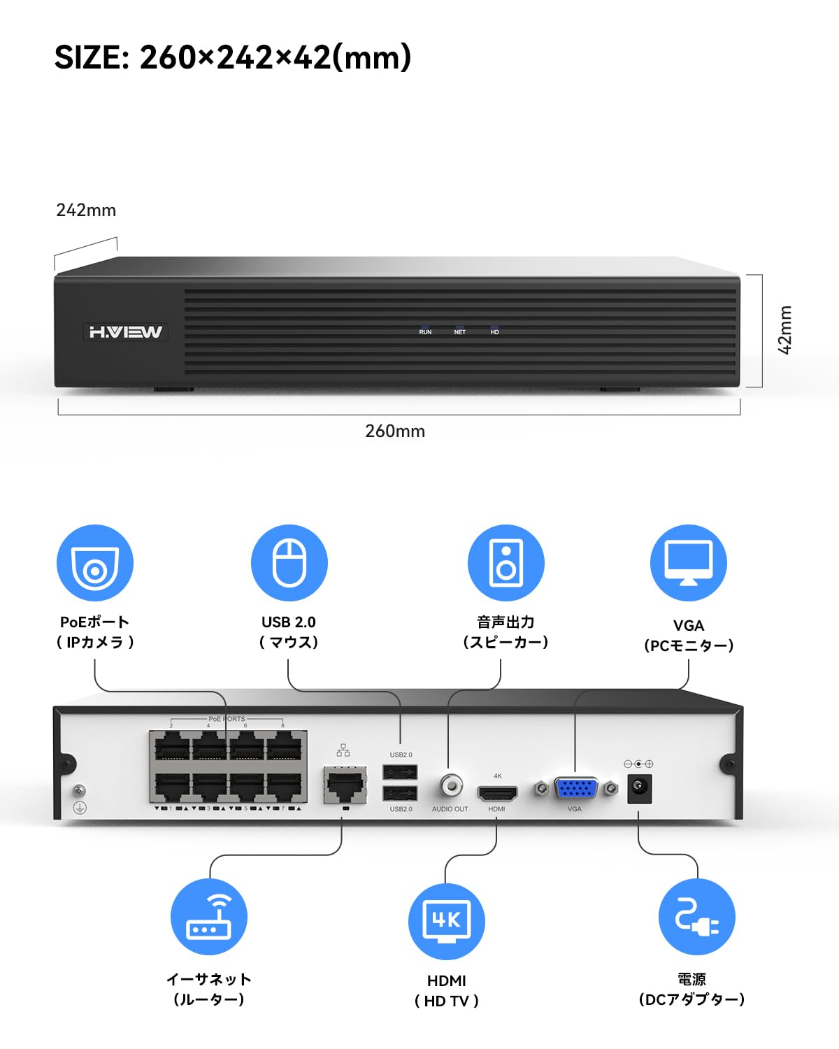 Amazon.co.jp: H.View 防犯録画機 NVRビデオレコーダー4K 8MP 8